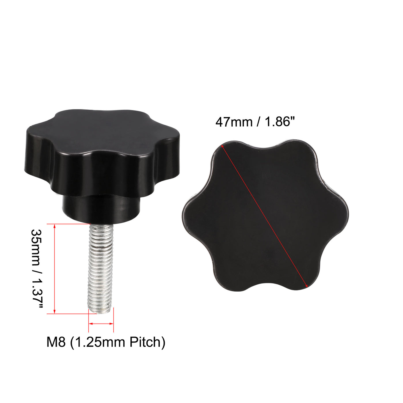 uxcell Uxcell 2Stk. Klemmschraube Knopf 47mm Dmr. Pflaume Hex Form Griffknopf M8 × 35mm Gewinde