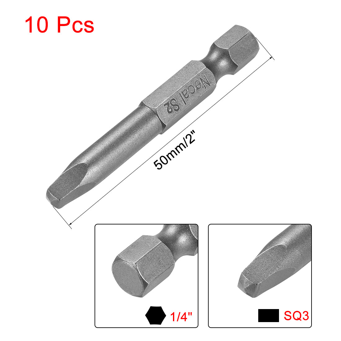 uxcell Uxcell 10Stk. 1/4" Sechskantschaft 50mm Vierkantkopf SQ3 Magnetisch S2 Schraubendreher