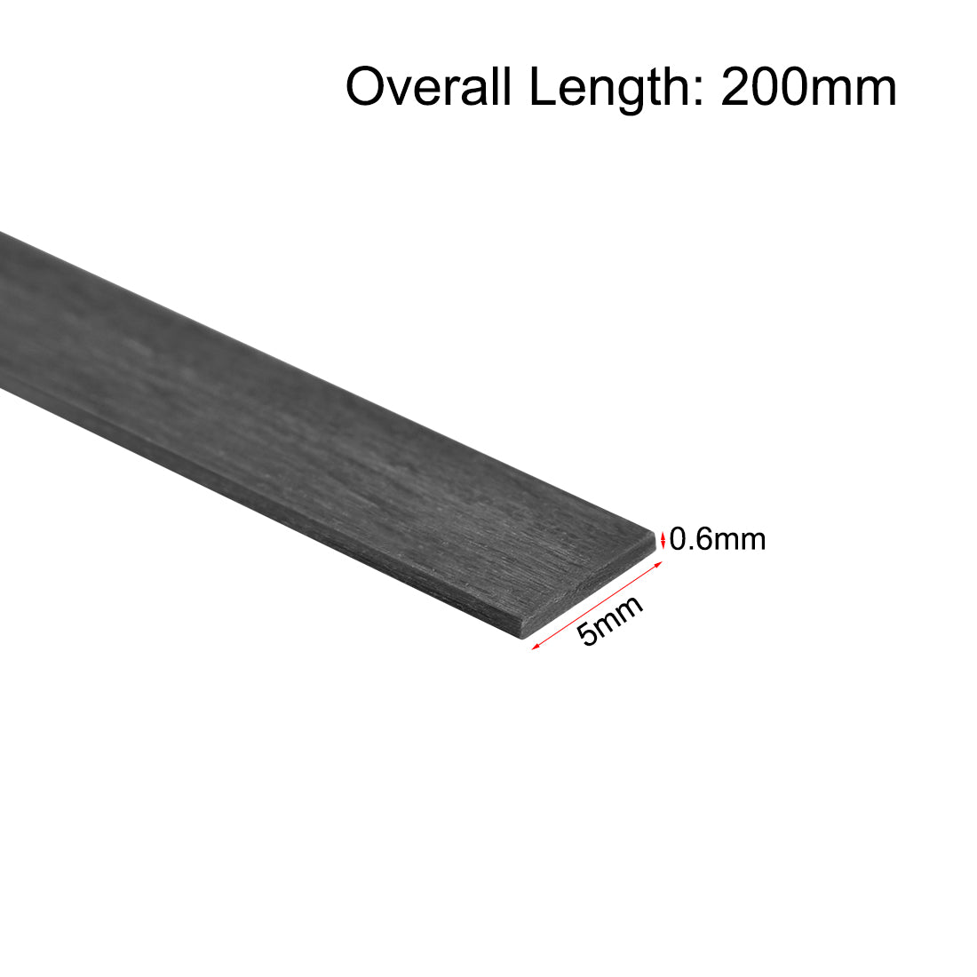 uxcell Uxcell 5Stk.Kohlefaserstreifen pultrudierter Stab 0,6mm Dicke x 5mm Breite x 200mm