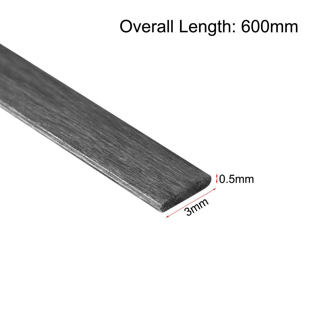 uxcell Uxcell Carbon Fiber Strip Bars 0.5x3mm 600mm Length Pultruded Carbon Fiber Strips for Kites, RC Airplane 5 Pcs