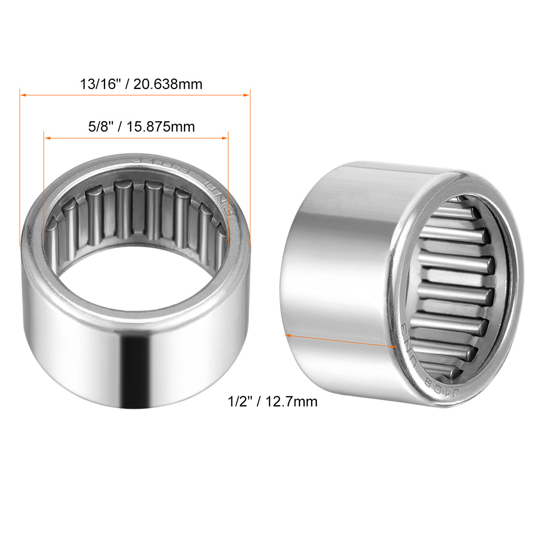 uxcell Uxcell Needle Roller Bearings, Open End Stamping Steel Drawn Cup Inch