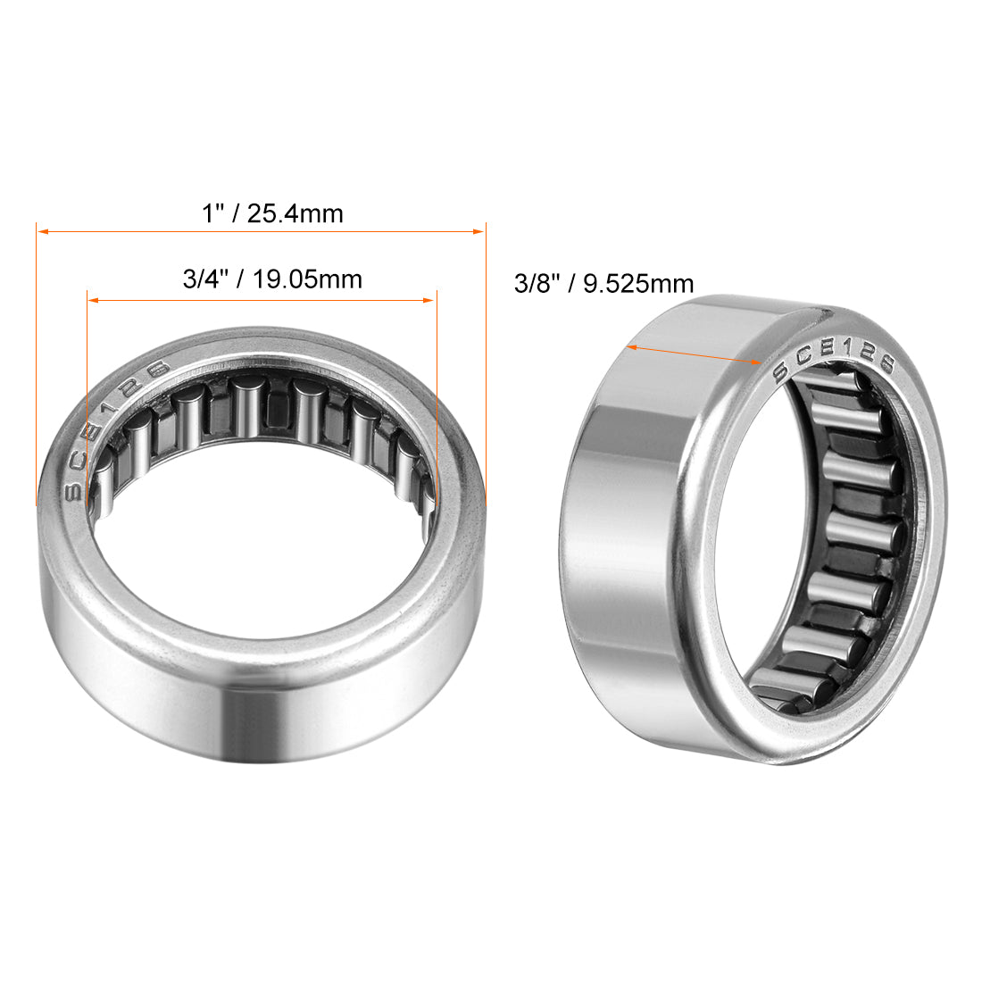 uxcell Uxcell Needle Roller Bearings, Open End, Stamping Steel Drawn Cup, Inch