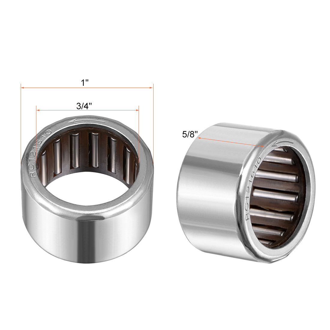 uxcell Uxcell RC081208 Needle Roller Bearings, One Way Bearing, 1/2" Bore 3/4" OD 1/2" Width