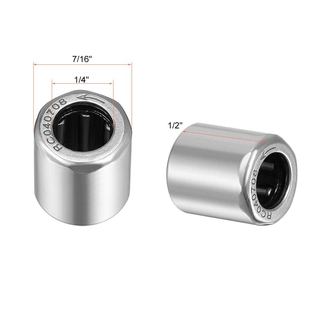 uxcell Uxcell RC040708 Needle Roller Bearings, One Way Bearing, 1/4" Bore 7/16" OD 1/2" Width 5pcs