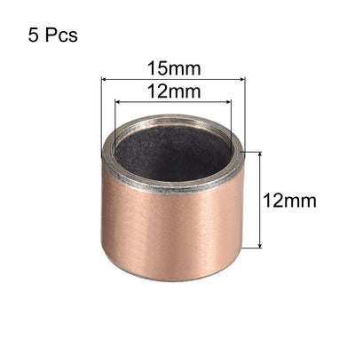 Harfington Uxcell Sleeve (Plain) Bearings 12mm Bore 15mm OD 12mm L Wrapped Oilless Bushings 5pcs