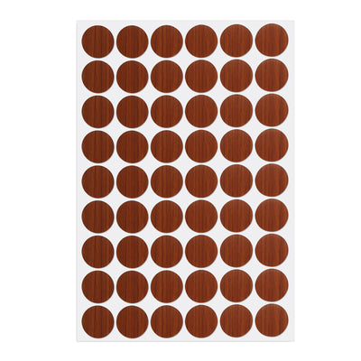 Harfington Uxcell Screw Hole Covers Stickers Textured Plastic Self Adhesive Stickers for Wood Furniture Cabinet Shelve Plate 21mm Dia 54pcs in 1Sheet  Cherry Wood