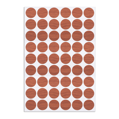 Harfington Uxcell Screw Hole Covers Stickers Textured Plastic Self Adhesive Stickers for Wood Furniture Cabinet Shelve Plate 21mm Dia 54pcs in 1Sheet  Cherry