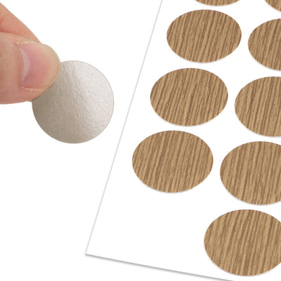 Harfington Uxcell Screw Hole Covers Stickers Textured Plastic Self Adhesive Stickers for Wood Furniture Cabinet Shelve Plate 21mm Dia 108pcs in 2Sheet Maple