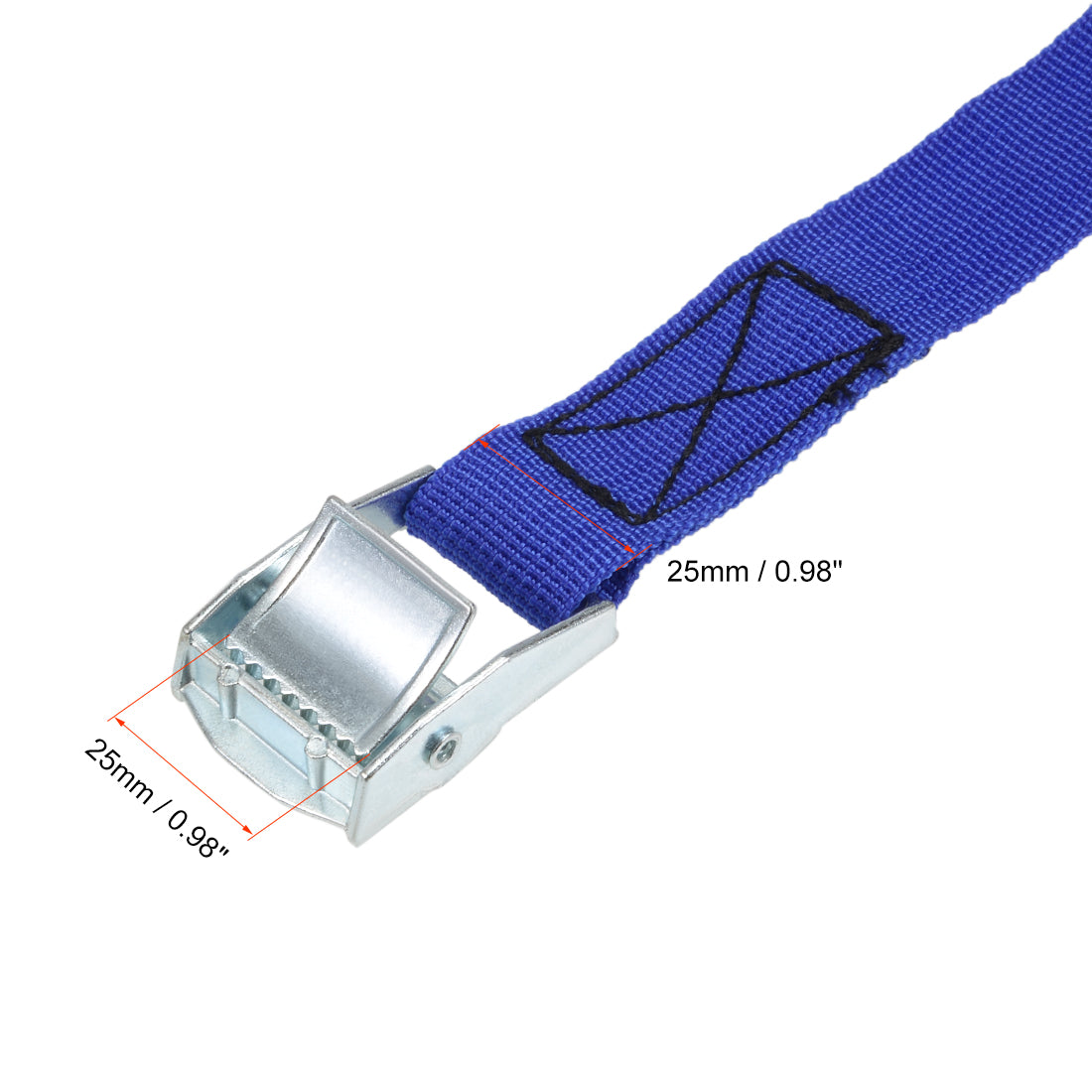 uxcell Uxcell 8M x 25mm Lashing Strap Cargo Tie Down Straps w Cam Lock Buckle 250Kg Work Load, Blue, 2Pcs