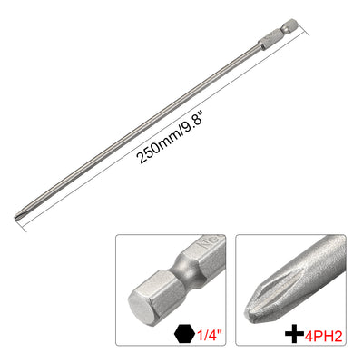 Harfington Uxcell 1/4-Inch Hex Shank 250mm Length Phillips 4PH2 Magnetic Screw Driver S2 Screwdriver Bits