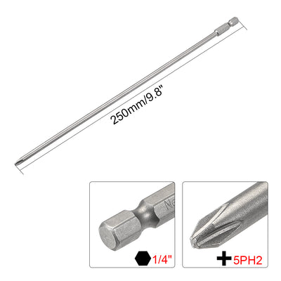 Harfington Uxcell 2pcs 1/4-Inch Hex Shank 250mm Length Phillips 5PH2 Magnetic Screw Driver S2 Screwdriver Bits