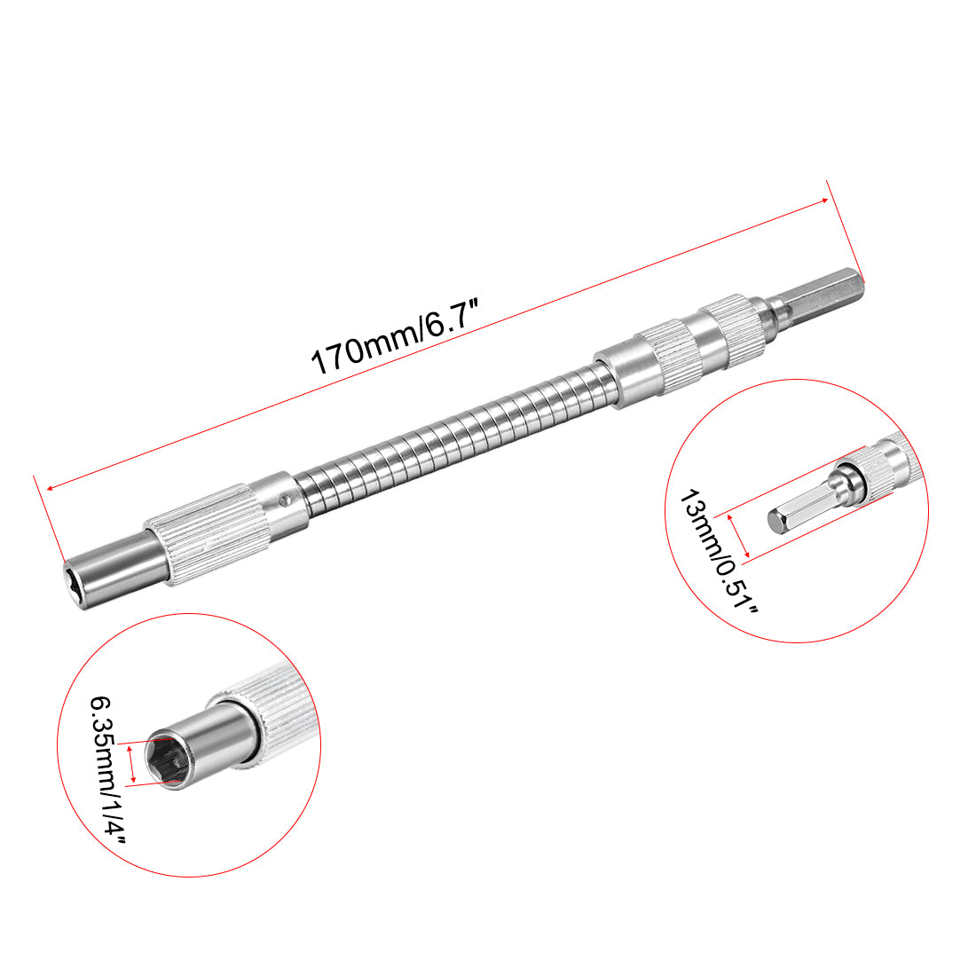 uxcell Uxcell Flexible Extension Screwdriver Bit Holder Magnetic Extention Hex Shaft Screw Drill Connection Tip ,6.7-inch Flex Shaft,1/4''-Hexagon Drill