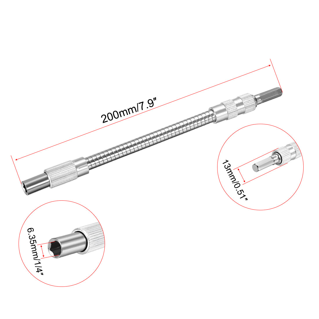 uxcell Uxcell Flexible Extension Screwdriver Bit Holder Magnetic Extention Hex Shaft Screw Drill Connection Tip ,7.9-inch Flex Shaft,1/4''-Hexagon Drill