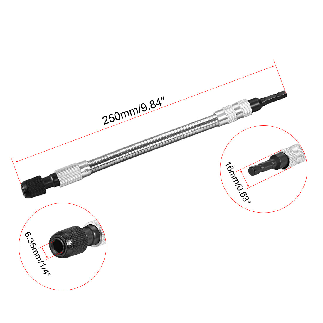 uxcell Uxcell Flexible Extension Screwdriver Bit Holder Magnetic Hex Shaft Screw Drill Self Locking Connection Tip ,9.84-inch Flex Shaft,1/4''-Hexagon Drill