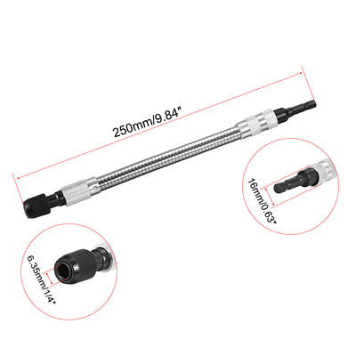 Harfington Uxcell Flexible Extension Screwdriver Bit Holder Magnetic Hex Shaft Screw Drill Self Locking Connection Tip ,9.84-inch Flex Shaft,1/4''-Hexagon Drill