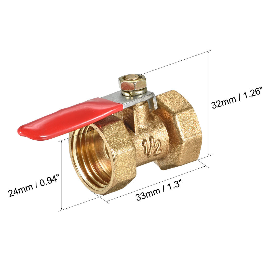 Uxcell Uxcell Brass Air Ball Valve Shut Off Switch G1/2 Female to Female Pipe Coupler