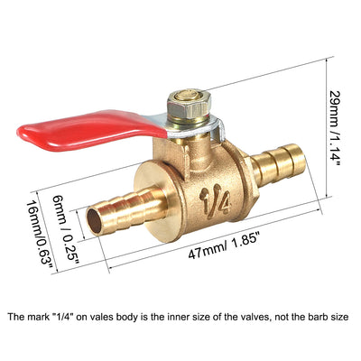 Harfington Uxcell Brass Air Ball Valve Shut Off Switch 8mm Hose Barb to 8mm Hose Barb 4Pcs