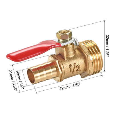 Harfington Uxcell Brass Air Ball Valve Shut Off Switch G1/2 Male to 5/16" Hose Barb 2Pcs