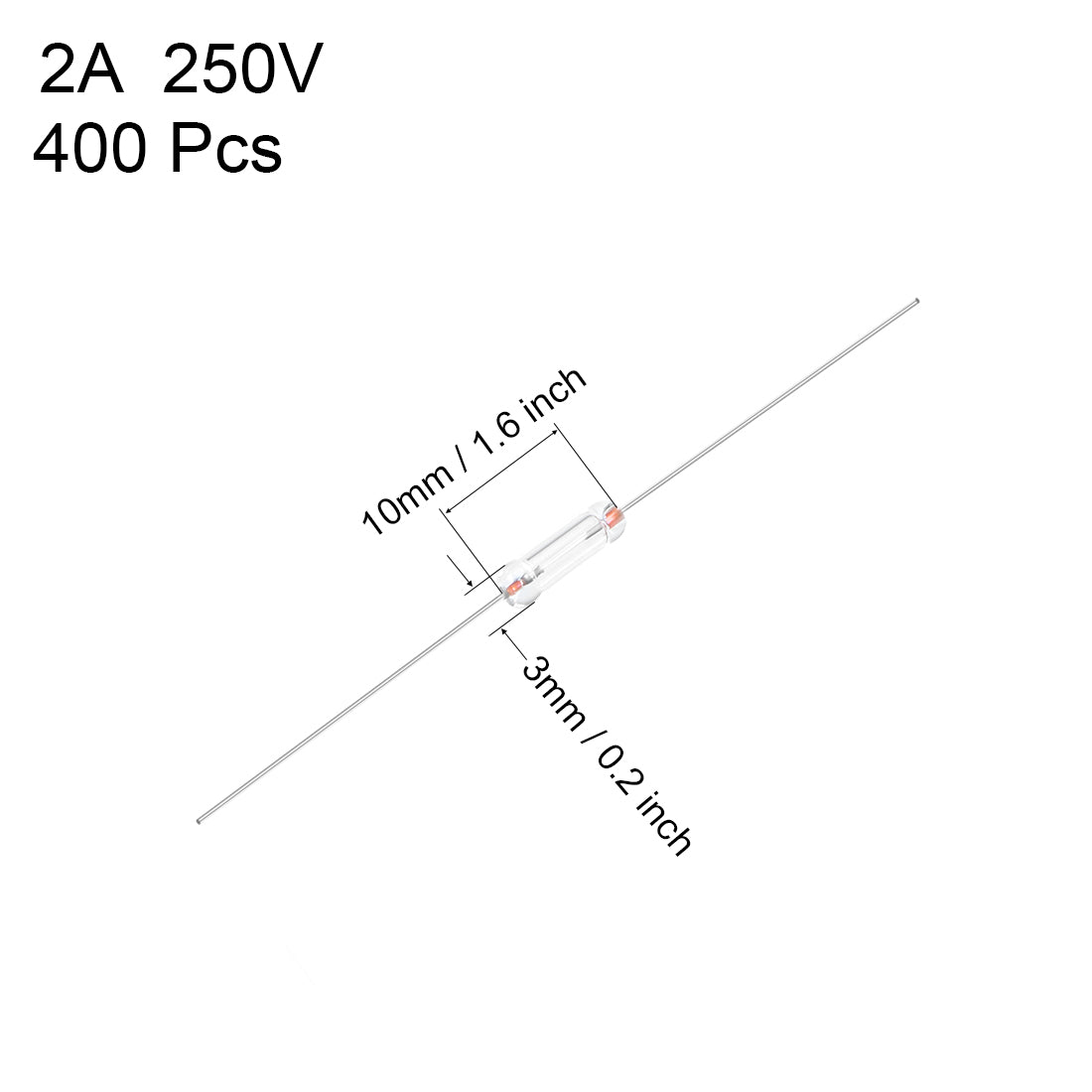 uxcell Uxcell Glass Fuses Axial with Lead Wire 2A AC250V 3x10mm Fast Blow for Energy Saving Lamp Bulb 400pcs