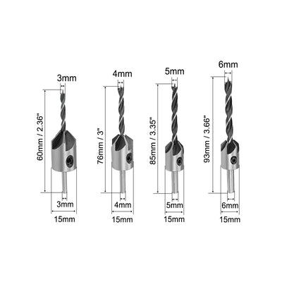 Harfington Uxcell Countersink Drill Bit Set, Quick Change Drill Bit with One Hex Key, Adjustable Carpentry Reamer Plated for Wood DIY, 4 Pcs (3mm, 4mm, 5mm, 6mm)