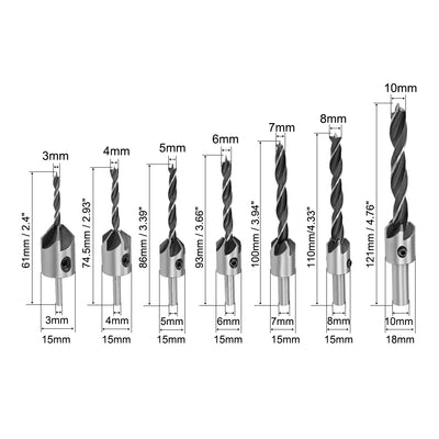 Harfington Uxcell Countersink Drill Bit Set, Quick Change Drill Bit with One Hex Key, Adjustable Carpentry Reamer Plated for Wood DIY, 7 Pcs (3-10mm)