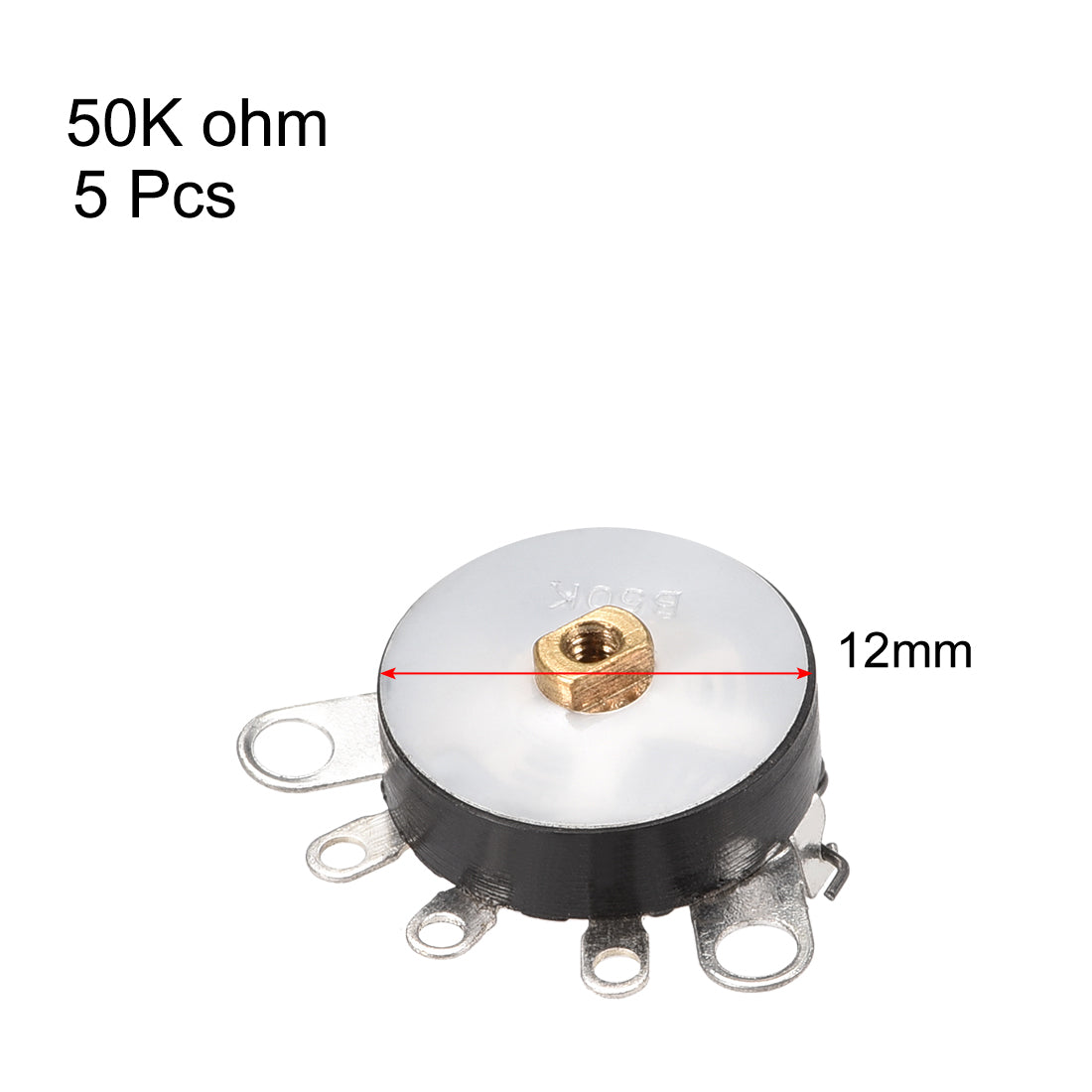 uxcell Uxcell Wheel Potentiometer With Switch B50K Ohm Variable Resistors Single Turn Rotary Carbon Film Taper RV12MM 5pcs