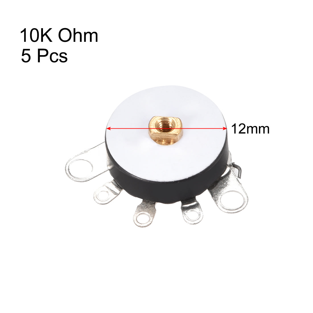 uxcell Uxcell Wheel Potentiometer With Switch 10K Ohm Variable Resistors Single Turn Rotary Carbon Film Taper RV12MM 5pcs