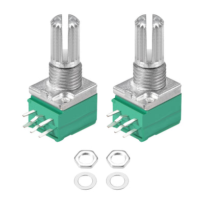 Harfington Uxcell Potentiometer  B100K Ohm Variable Resistors Double Turn Rotary Carbon Film Taper RV097NS  2pcs