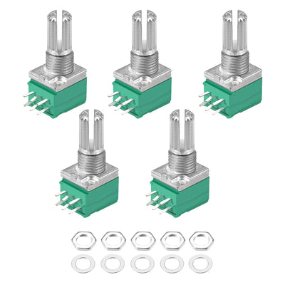 Harfington Uxcell Potentiometer  B100K Ohm Variable Resistors Double Turn Rotary Carbon Film Taper RV097NS  5pcs