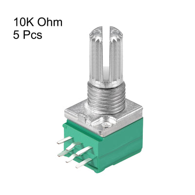 Harfington Uxcell Potentiometer  B10K Ohm Variable Resistors Double Turn Rotary Carbon Film Taper RV097NS  5pcs