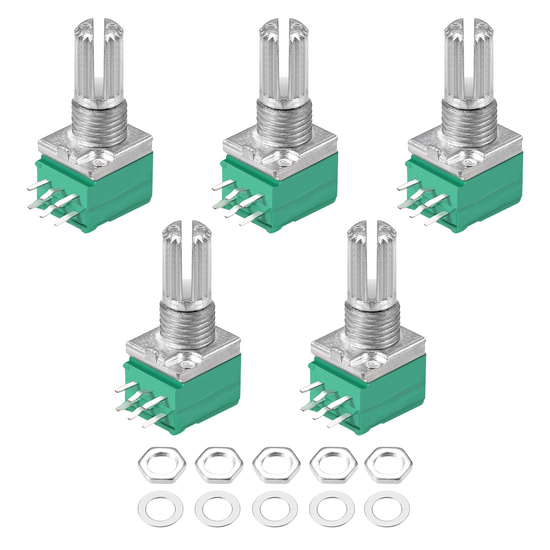 uxcell Uxcell Potentiometer  B10K Ohm Variable Resistors Double Turn Rotary Carbon Film Taper RV097NS  5pcs