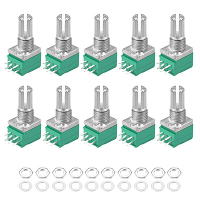 Harfington Uxcell Potentiometer  B10K Ohm Variable Resistors Double Turn Rotary Carbon Film Taper RV097NS  10pcs