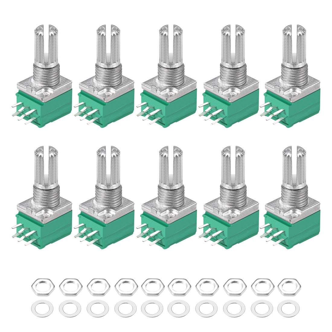 uxcell Uxcell Potentiometer  B20K Ohm Variable Resistors Double Turn Rotary Carbon Film Taper RV097NS  10pcs