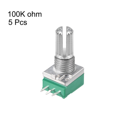 Harfington Uxcell Potentiometer  B100K Ohm Variable Resistors Single Turn Rotary Carbon Film Taper RV097NS, 5pcs