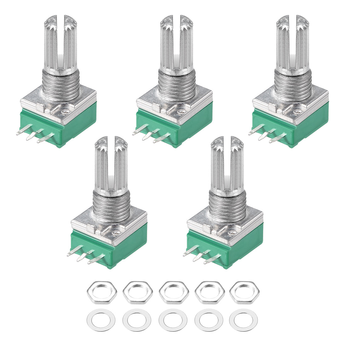 uxcell Uxcell Potentiometer  B100K Ohm Variable Resistors Single Turn Rotary Carbon Film Taper RV097NS, 5pcs