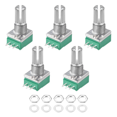 Harfington Uxcell Potentiometer  B100K Ohm Variable Resistors Single Turn Rotary Carbon Film Taper RV097NS, 5pcs