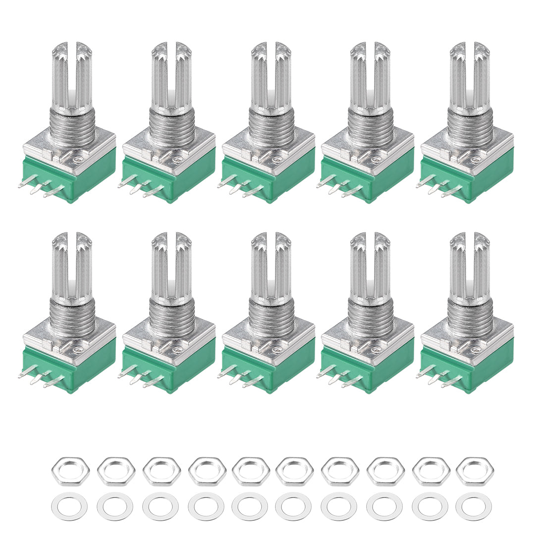 uxcell Uxcell Potentiometer  B100K Ohm Variable Resistors Single Turn Rotary Carbon Film Taper RV097NS  10pcs