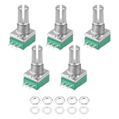 Harfington Uxcell Potentiometer  B10K Ohm Variable Resistors Single Turn Rotary Carbon Film Taper RV097NS  5pcs