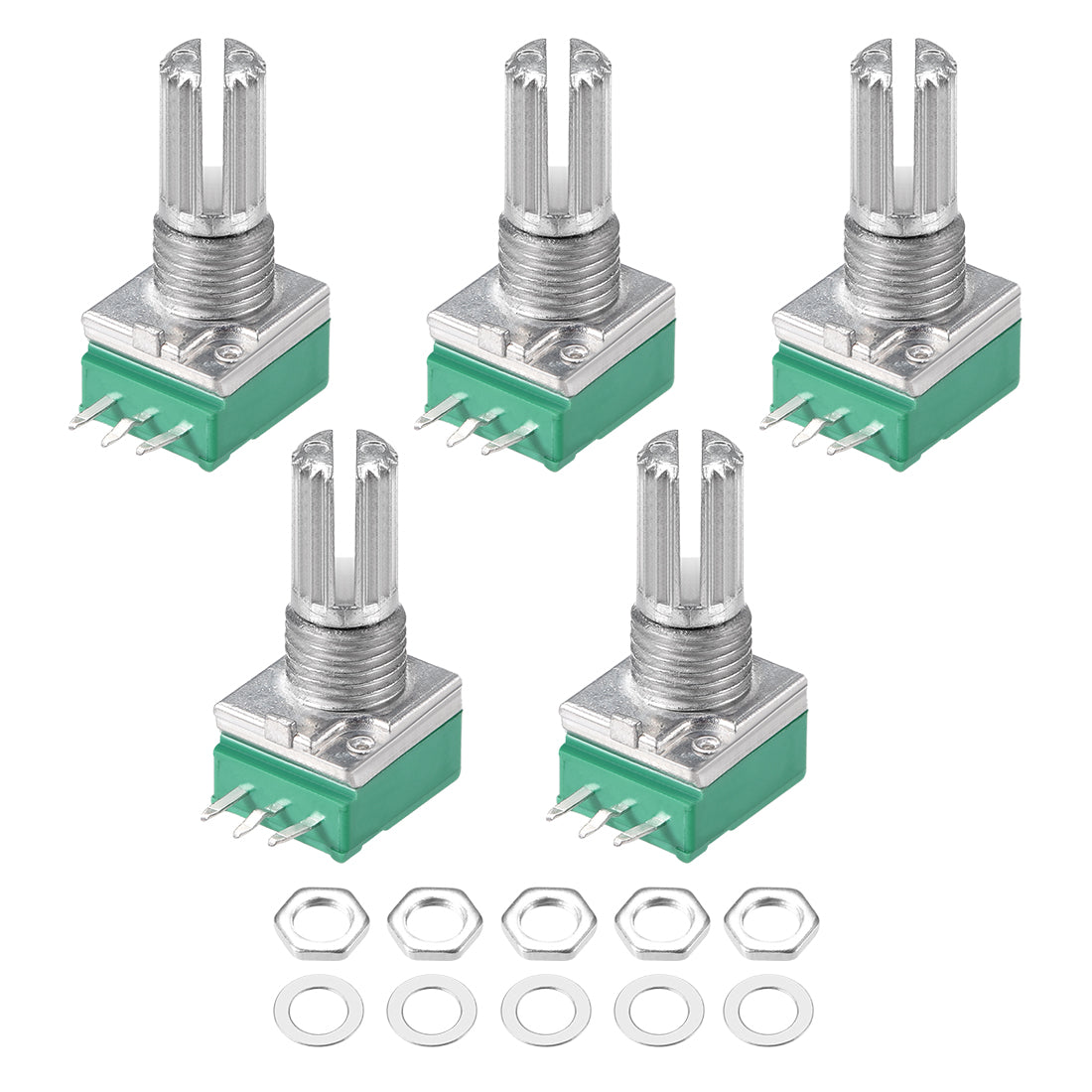 uxcell Uxcell Potentiometer  B20K Ohm Variable Resistors Single Turn Rotary Carbon Film Taper RV097NS  5pcs