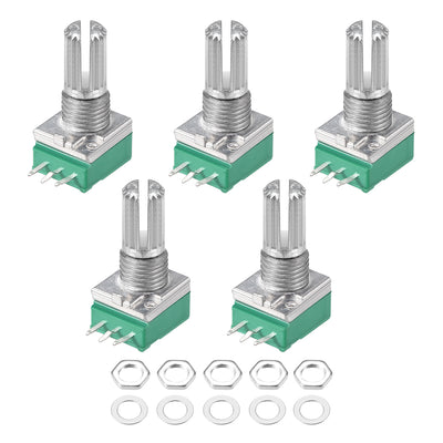 Harfington Uxcell Potentiometer  B5K Ohm Variable Resistors Single Turn Rotary Carbon Film Taper RV097NS  5pcs