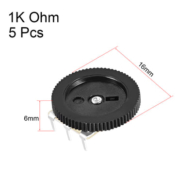 Harfington Uxcell 1K Ohm Dial  Wheel Potentiometer for Audio Stereo Volume Switch Control 16x6mm 5Pcs