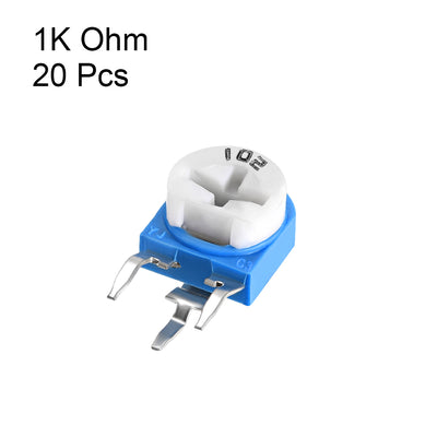 Harfington Uxcell Trimmer Potentiometer 1K Ohm Adjustment Horizontal Variable Resistors 20Pcs