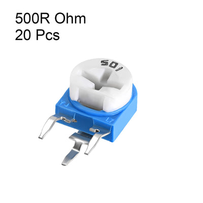 Harfington Uxcell Trimmer Potentiometer 500R Ohm Adjustment Horizontal Variable Resistors 20Pcs