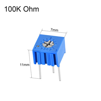 Harfington Uxcell 3362 Trimmer Potentiometer 100K Ohm Top Adjustment Horizontal Variable Resistors 5Pcs