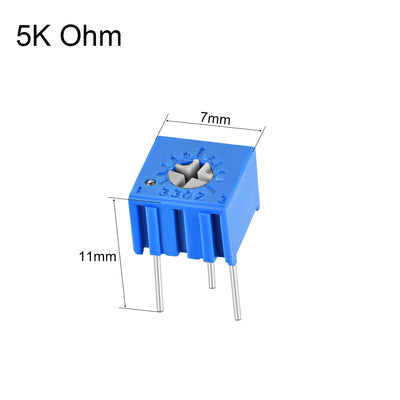 Harfington Uxcell 3362 Trimmer Potentiometer 5K Ohm Top Adjustment Horizontal Variable Resistors 5Pcs