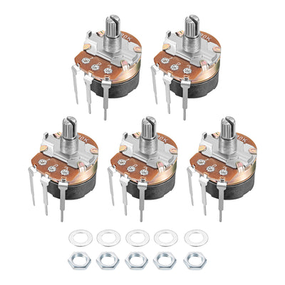 Harfington Uxcell WH138 Potentiometer with Switch 20K Ohm Variable Resistors Single Turn Rotary Carbon Film Taper 5pcs