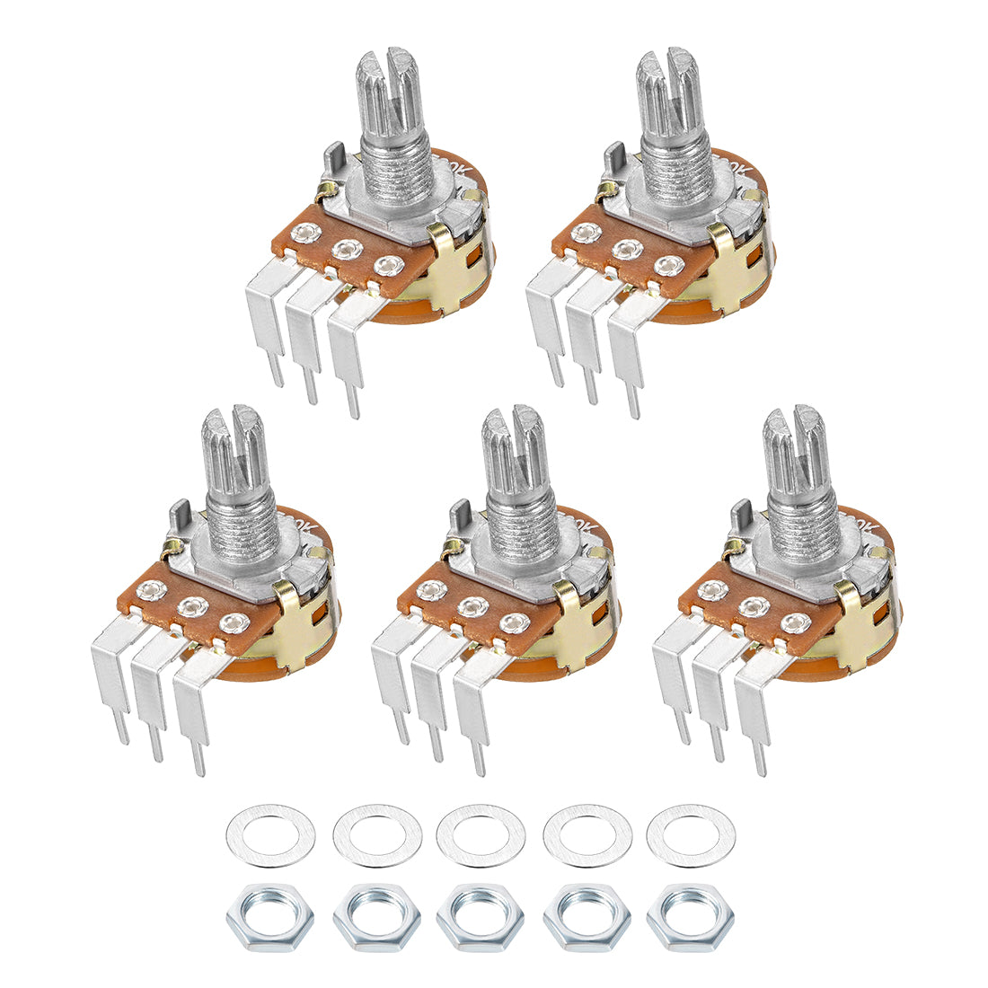 uxcell Uxcell WH148 Potentiometer with Switch 100K Ohm Variable Resistors Single Turn Rotary Carbon Film Taper 5pcs