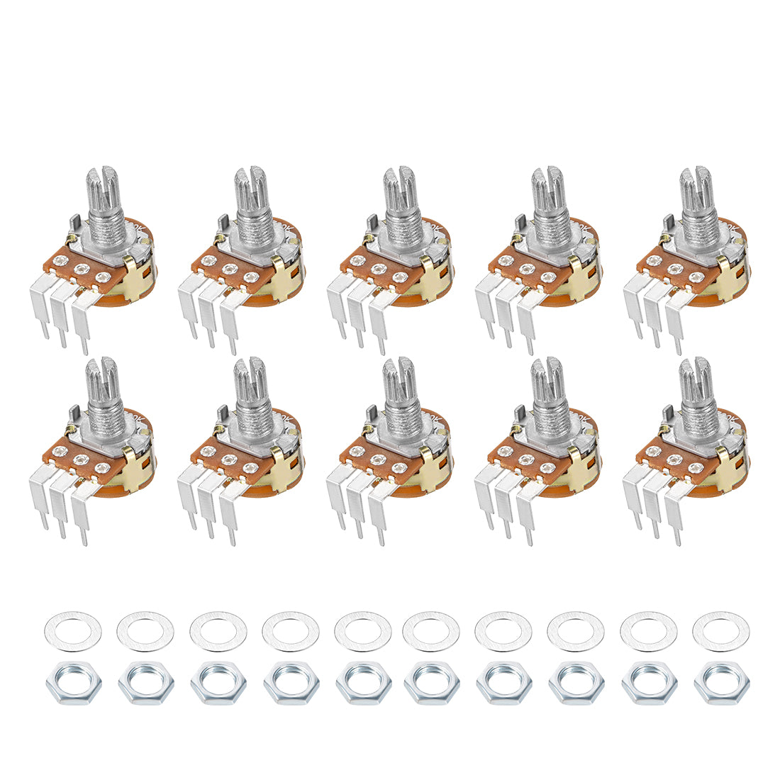 uxcell Uxcell WH148 Potentiometer with Switch 500K Ohm Variable Resistors Single Turn Rotary Carbon Film Taper 10pcs