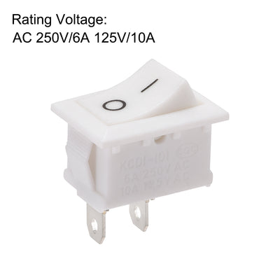 Harfington Uxcell Mini Boat Rocker Switch White Toggle Switch ON/OFF AC 250V/6A 125V/10A 1pcs