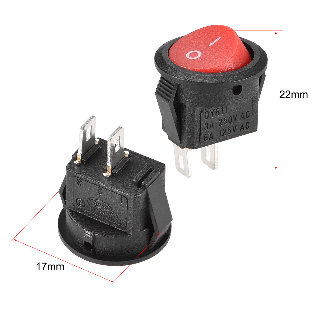 uxcell Uxcell Mini Boat Rocker Switch Round Toggle Switch Red for Boat Car Marine 2pins ON/OFF AC 250V/3A 125V/6A 2pcs